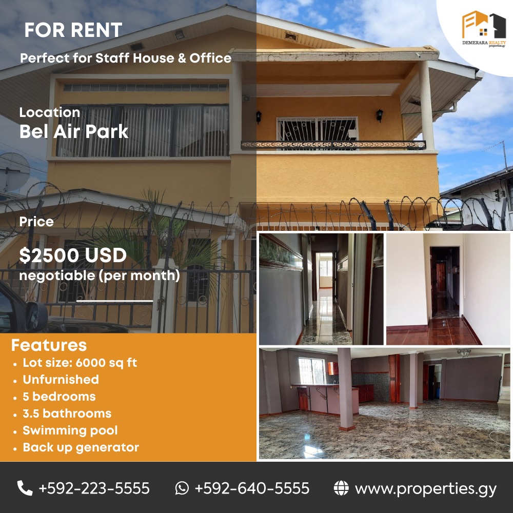 For rent Bel Air Park, Demerara Realty